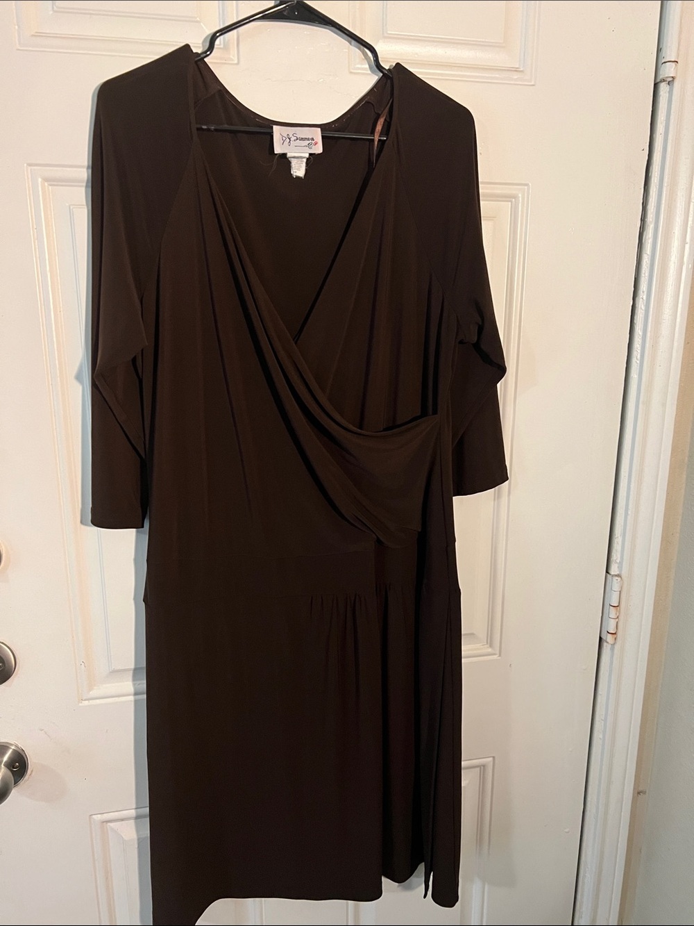DJ Summers Dark Brown Draped Wrap-Front Long Sleeve Midi Dress Vintage